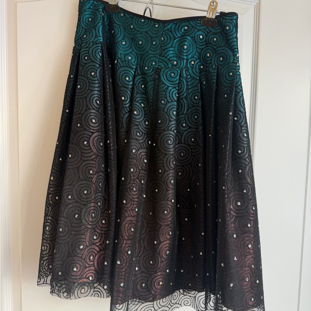 Adrianna papell Elegant Black and Green Swirl Pattern Skirt